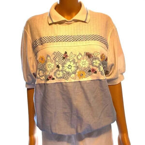 VTG Grannycore Land’n Sea American Traditional Floral Collar Shirt Women Sz S/M